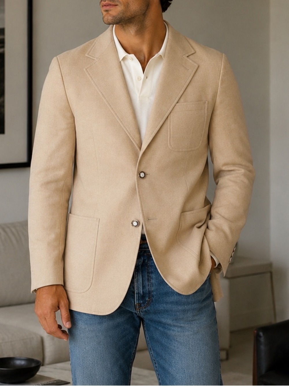 Vintage Sears Men’s Store Beige Sport Coat Blazer Jacket 70s Luxury Casual 42R